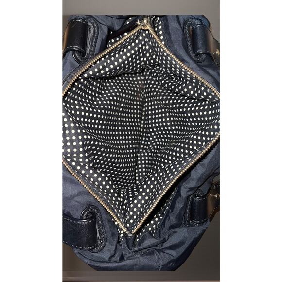 Kate Spade New York Nylon Tote Bag Black /Black Leather Trim Polka Dot Lining - Picture 7 of 9